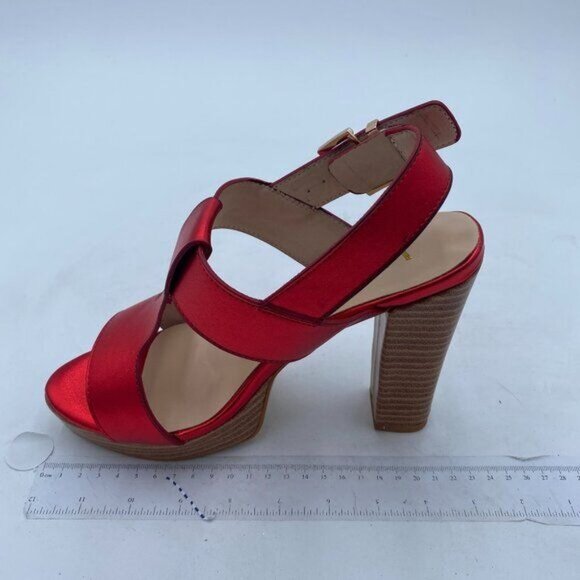 YDN Red T-Strap Stacked Chunky High Heel Ankle Strap Platform Open Toe Sandals - Picture 2 of 8